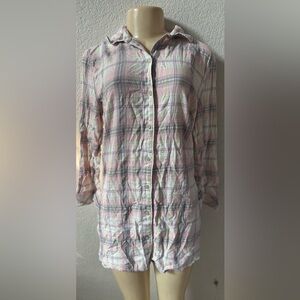 Victoria's Secret Pink Gray Plaid oversized sleepwear short sleeve button up